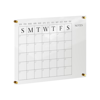 Martha Stewart Grayson Acrylic Black Print Dry Erase Wall Calendar with Notes, 24" x 18" (BRAC4560BKCLRBK)