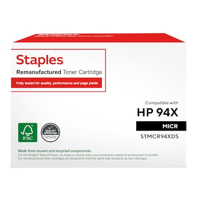 Staples Remanufactured Black High Yield MICR Toner Cartridge Replacement for HP 94X (TRMCR94XDS/STMC