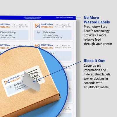 Avery TrueBlock Laser Shipping Labels, 2 x 4, White, 10 Labels/Sheet, 100 Sheets/Box (5163)