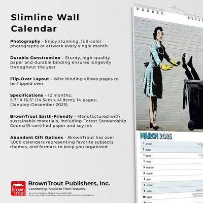 2025 BrownTrout Banksy's Graffiti 6.75" x 16.5" Monthly Slimline Wall Calendar (9781975480677)