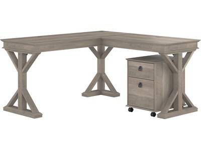 Bush Furniture Homestead 60W L-Shaped Desk with Mobile File Cabinet, Driftwood Gray (HOT002DG)