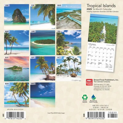 2025 BrownTrout Tropical Islands 7" x 7" Monthly Wall Calendar (9781975474232)