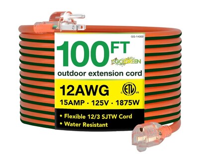 GoGreen Power 100 Indoor/Outdoor Extension Cord, 12 AWG, Orange (GG-14000)