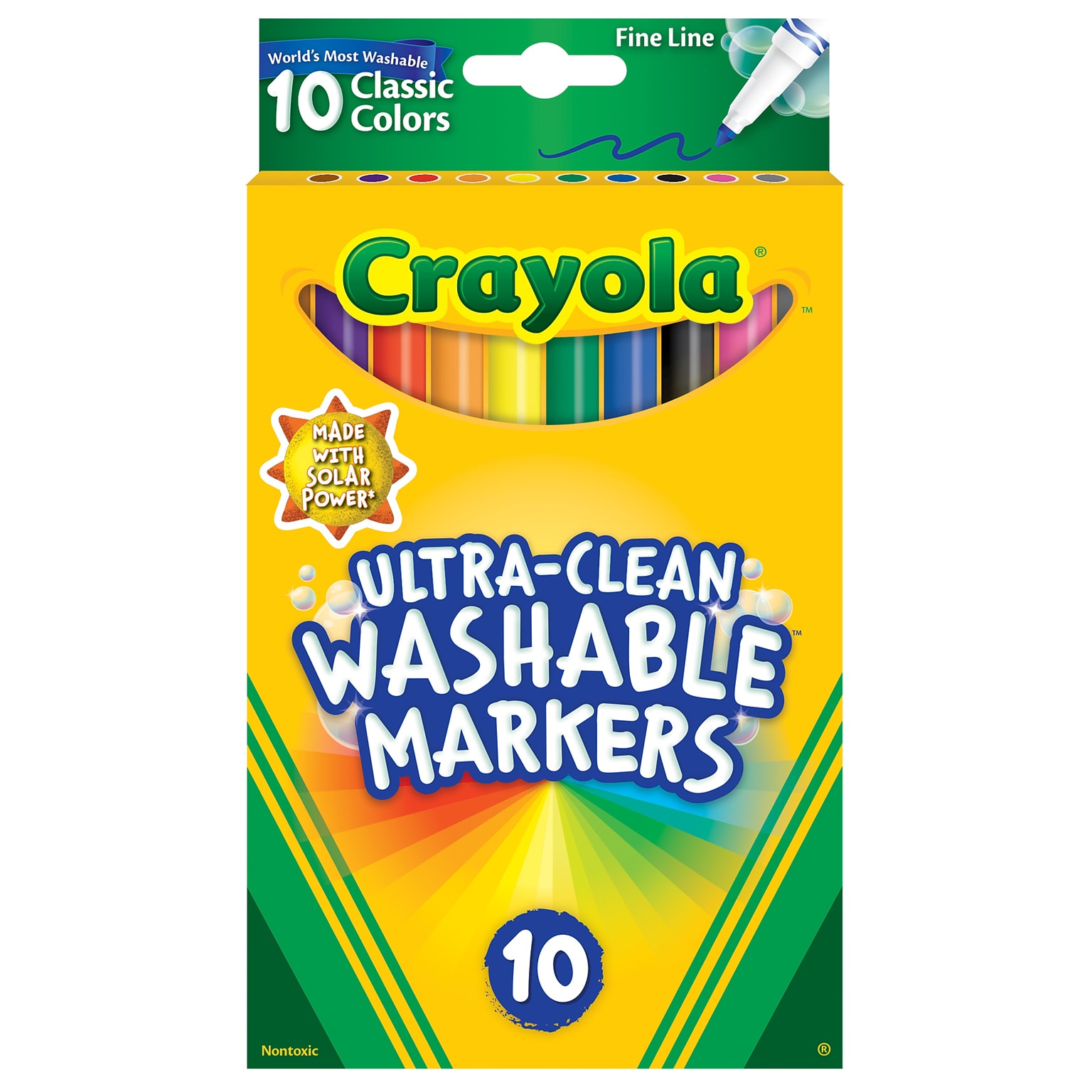 Crayola Ultra-Clean Washable Kids Marker, Fine Tip, Assorted Colors, 10/Pack, 8 Packs/Bundle (BIN587851-8)