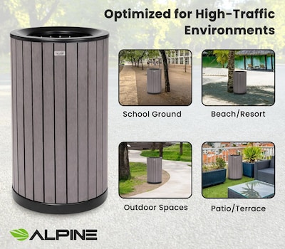 Alpine Industries Steel Outdoor Trash Can with Open Lid, 32 Gallon, Gray (ALP4400-01-GRY)