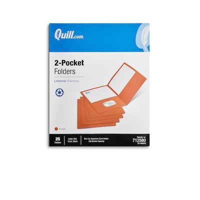 Quill Brand® 2-Pocket Folders, Orange, 25/Box (712580)
