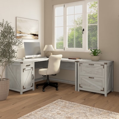 Bush Furniture Knoxville 60"W L Shaped Desk with 2 Drawer Lateral File Cabinet, Cottage White (CGR004CWH)