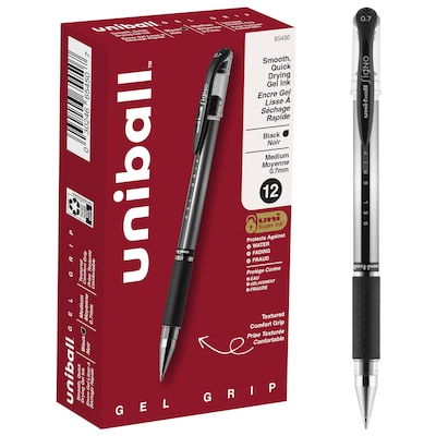 uni-ball Gel Grip Gel Pens, Medium Point, 0.7mm, Black Ink (65450)