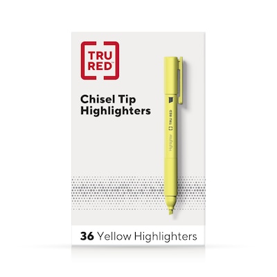 TRU RED™ Pocket Stick Highlighter with Grip, Chisel Tip, Yellow, 36/Pack (TR54582)