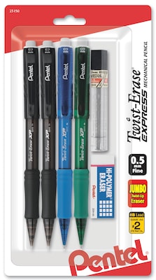 Pentel Twist-Erase Express Mechanical Pencils, No. 2 Medium Lead, 4/pack QE415LZBP4)
