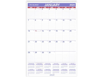 Monthly Wall Calendar with Ruled Daily Blocks  20 x 30  White Sheets  12-Month (Jan to Dec): 2024 (3pk)