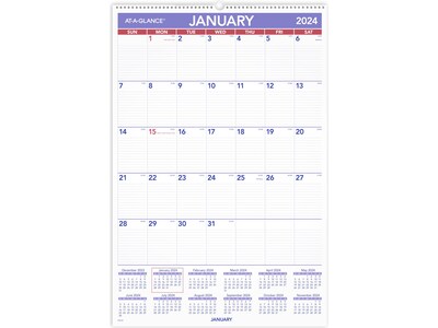 Monthly Wall Calendar with Ruled Daily Blocks  20 x 30  White Sheets  12-Month (Jan to Dec): 2024 (3pk)