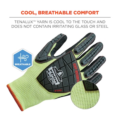 Ergodyne ProFlex 7141 Hi-Vis Nitrile Coated Cut-Resistant Gloves, ANSI A4, Lime, Medium, 12 Pair (17833)
