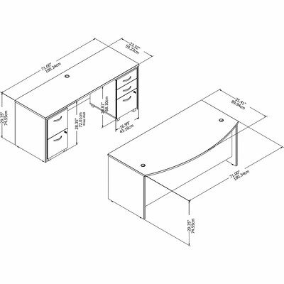 Bush Business Furniture Studio C 72W x 36D Bow Front Desk and Credenza with Mobile File Cabinets, White (STC009WHSU)