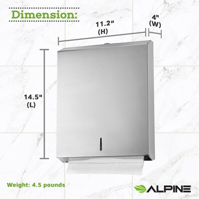 Alpine Industries Centerpull Paper Towel Dispenser, Brushed Stainless Steel (480)