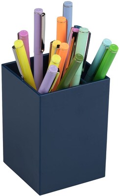 JAM PAPER Plastic Pen Holder, Navy Blue, Desktop Pencil Cup, Sold Individually (341nas)