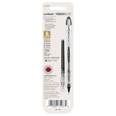 uni-ball Vision Elite Rollerball Pen Refills, Bold Point, 0.8mm, Black Ink, 2/Pack (61233)