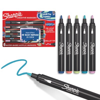 Sharpie Creative Markers, Earth Tones, Water-Based Acrylic Markers, Bullet Tip, Assorted Colors, 5 C