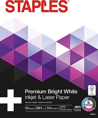 Staples® 8.5 x 11 Laser Paper, 28 lbs., 98 Brightness, 500/Ream (733333)