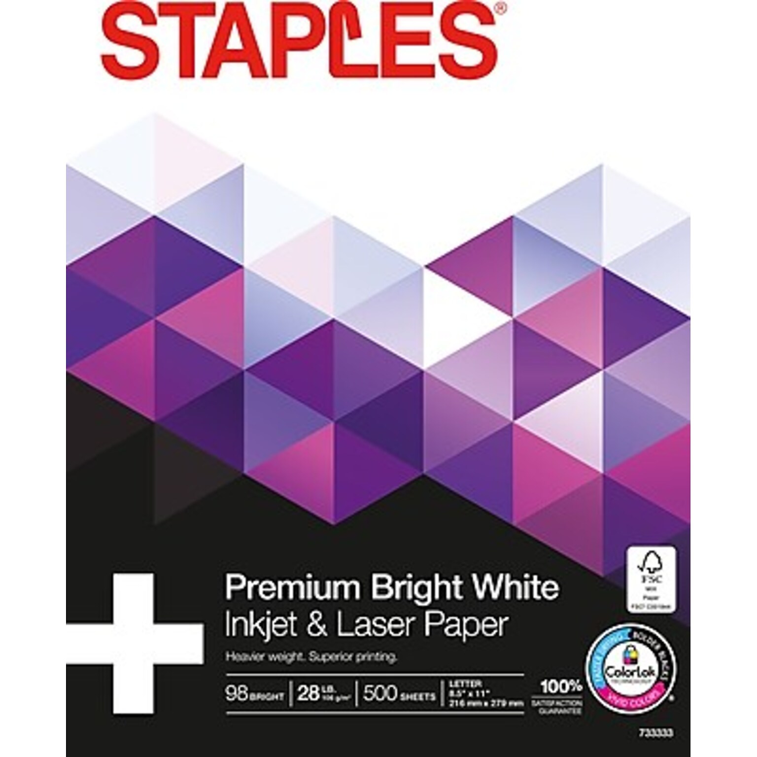 Staples® 8.5 x 11 Laser Paper, 28 lbs., 98 Brightness, 500/Ream (733333)