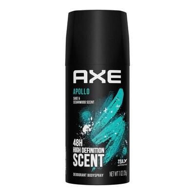 Axe Apollo Body Spray for Men, 1 oz Trial Size Can, 12 Cans/Bag, 18 Bags/Carton