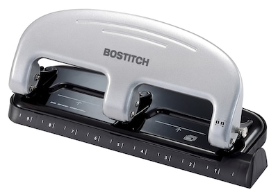 Bostitch EZ Squeeze 3-Hole Punch, 20-Sheet Capacity, Silver/Black (ACI2220)