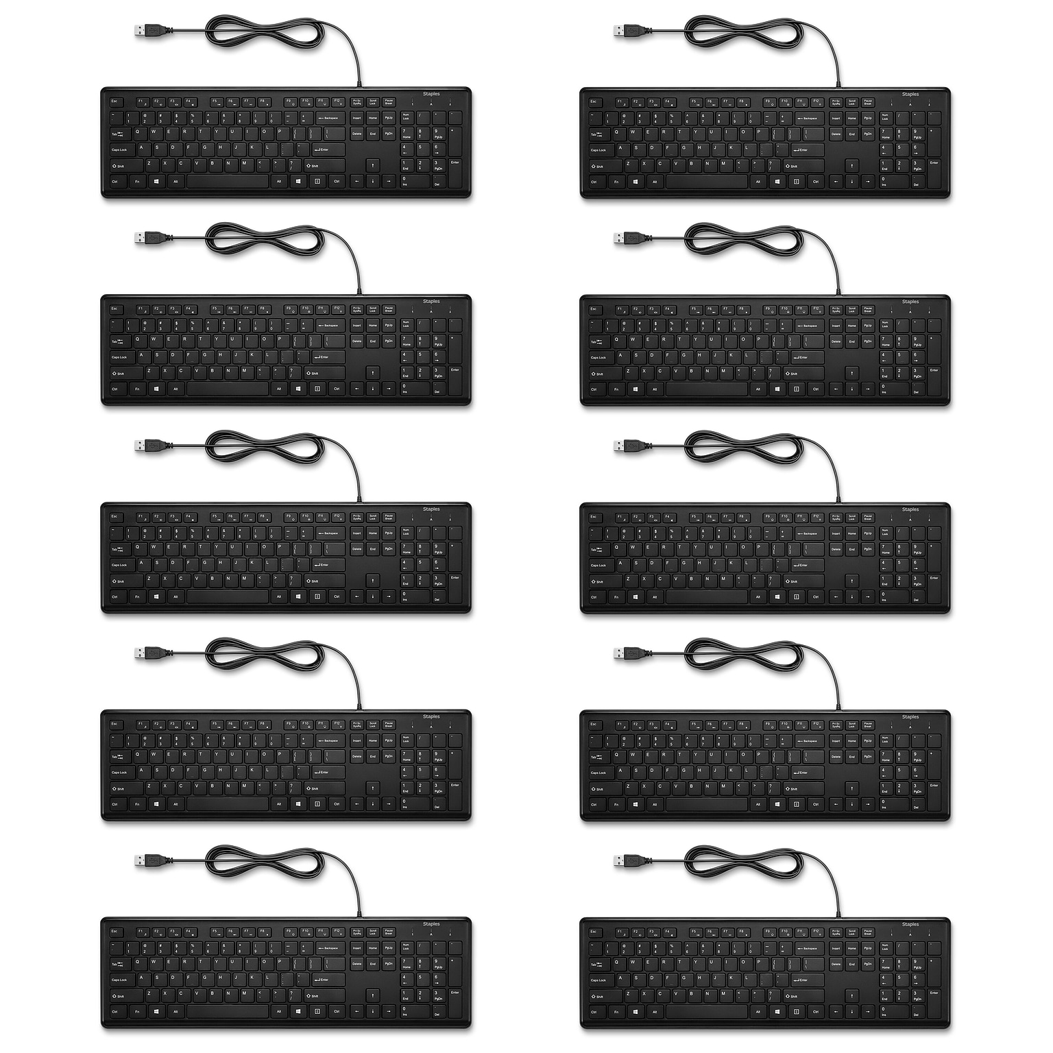 10 Pack- Staples TECH Keyboard, Black (ST62600)