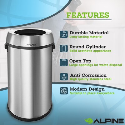 Alpine Industries Stainless Steel Trash Can, 17 Gallon (470-65L)