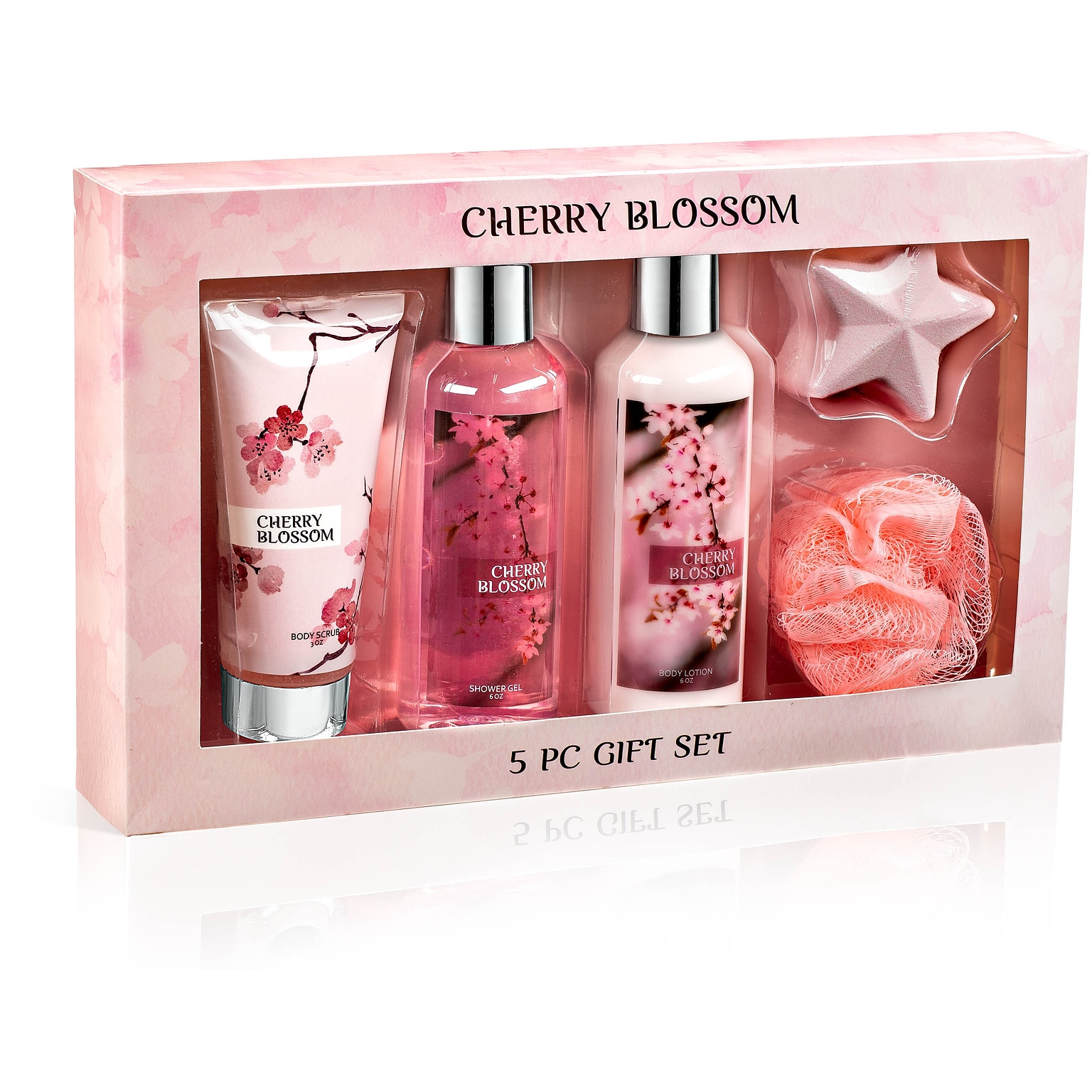 Freida and Joe Cherry Blossom Fragrance Bath & Body Collection Pink Gift Box - 5 Piece Set (FJ-1610)