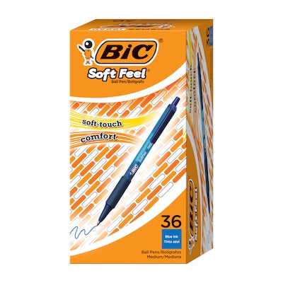 BIC Soft Feel Retractable Ballpoint Pens, Medium Point, 1.0mm, Blue Ink, 36/Pack (SCSM361BLU)