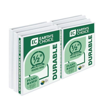 Samsill Earths Choice Biobased 1/2 3-Ring View Binders, White, 6/Pack (I08917)