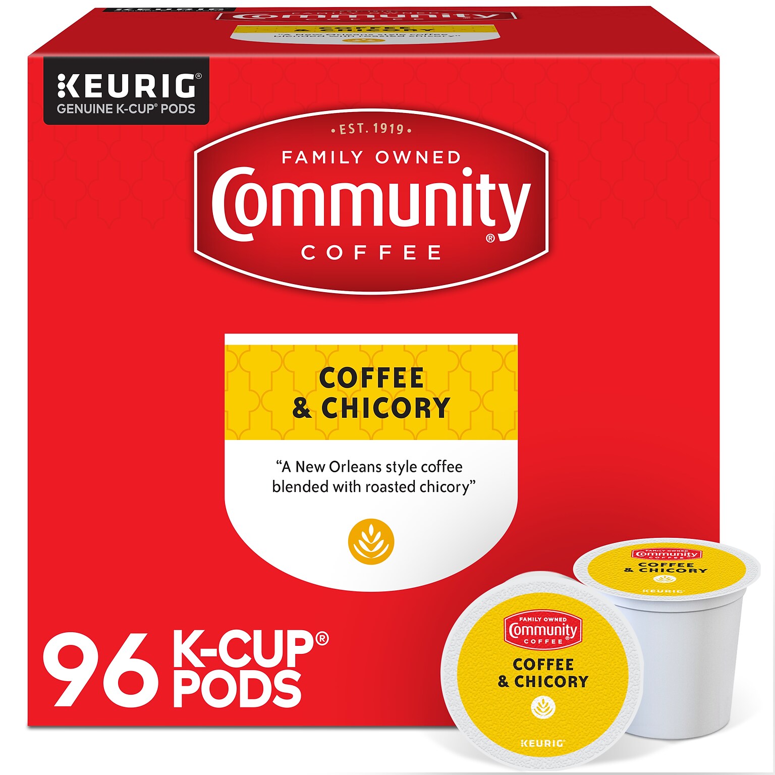 Community Coffee Coffee & Chicory Coffee Keurig® K-Cup® Pods, Medium Roast, 96/Carton (5000374326CT)