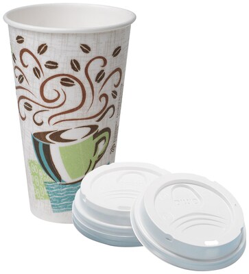 Dixie PerfecTouch 16 oz. Hot Cups and Dixie Dome Plastic Hot Cup Lids,  50/pack | Quill.com