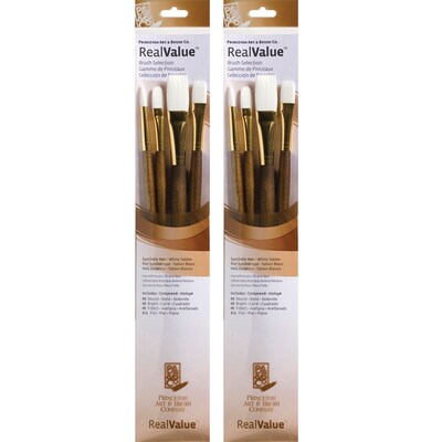 Princeton RealValue Mixed Media Synthetic Taklon Variety Brush Set, Brown, 4/Set, 2 Sets/Bundle (PBX