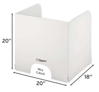 Classroom Products Foldable Cardboard Freestanding Privacy Shield, 20H x 20W, White, 20/Box (2020