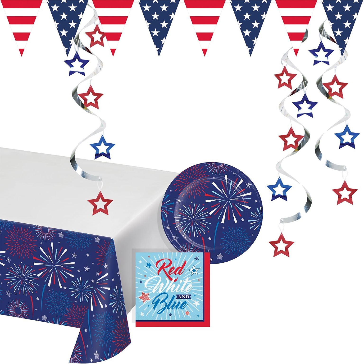 Creative Converting Patriotic Party Tableware and Decor Kit, Serves 8 (DTC8655E4A)