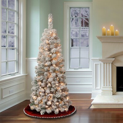 National Tree Company 4.5 ft. Pre-Lit Acacia Pencil Slim Flocked Artificial Christmas Tree with Clea