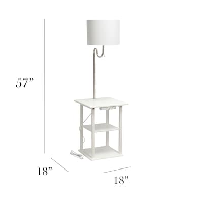 Simple Designs 57 Modern 2 Tier End Table Floor Lamp Combination with White Drum Fabric Shade, Whit