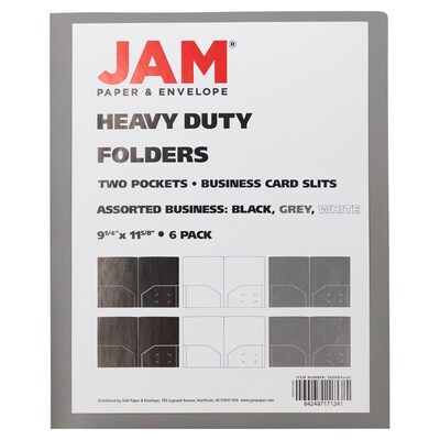 JAM Paper Smooth 2-Pocket Plastic Folder, Assorted, 6/Pack (383HBAasst)