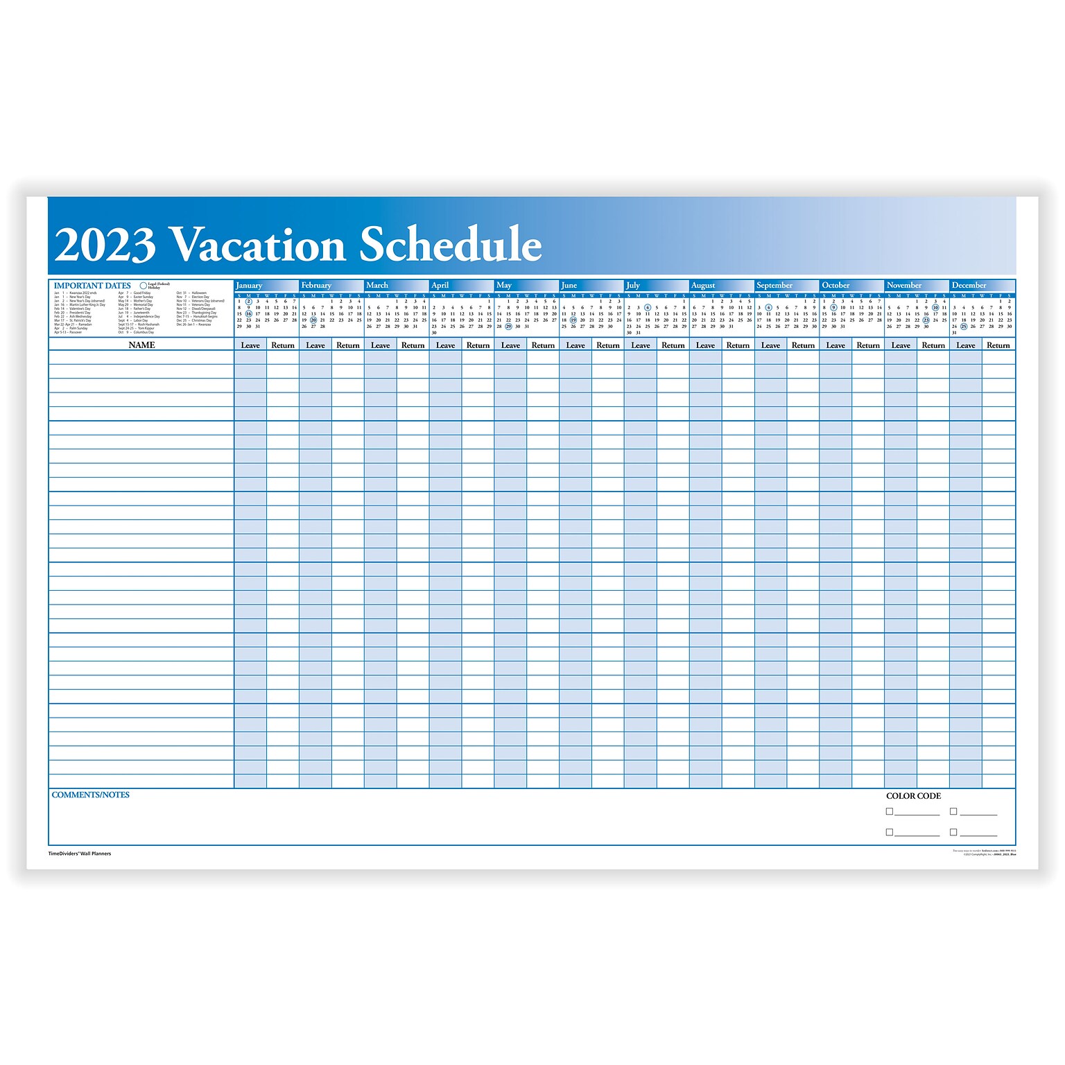 2024 ComplyRight Full Vacation Schedule, 24" x 36" Yearly Dry Erase