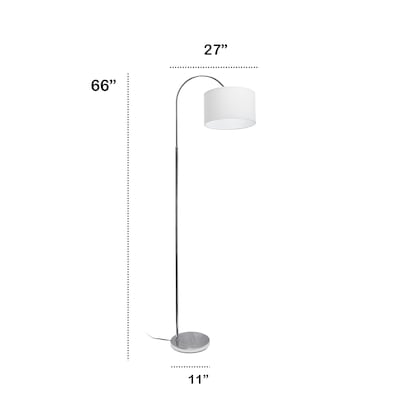 Creekwood Home Vista 66" Modern Arched Brushed Nickel Floor Lamp, Feit LED Bulb, White Shade (CWF-3006-WH-LB)