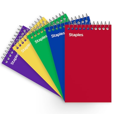 Staples® Memo Pads, 3" x 5", College Ruled, Assorted Colors, 75 Sheets/Pad, 5 Pads/Pack (TR11491)