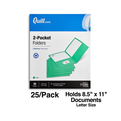 Quill Brand® 2-Pocket Folders, Green, 25/Box (712560)