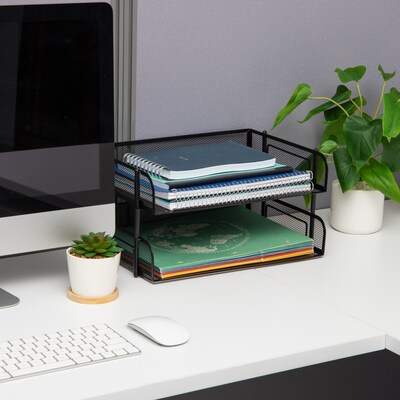 Mind Reader 2-Tier Stackable Paper Desk Tray, File Storage, Metal, Black, 2/Pack (ESTACK2-BLK)