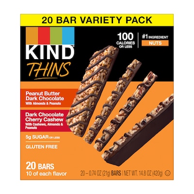 KIND Thins Gluten Free Bar Variety Pack, 14.8 oz., 20 Bars/Box (41891)
