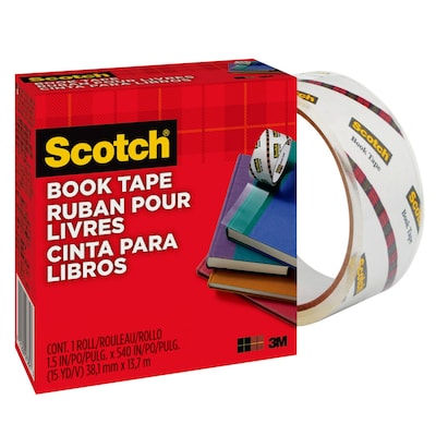 Scotch Book Transparent Clear Tape, 1.5" x 15 yds., 3" Core, Transparent (845)