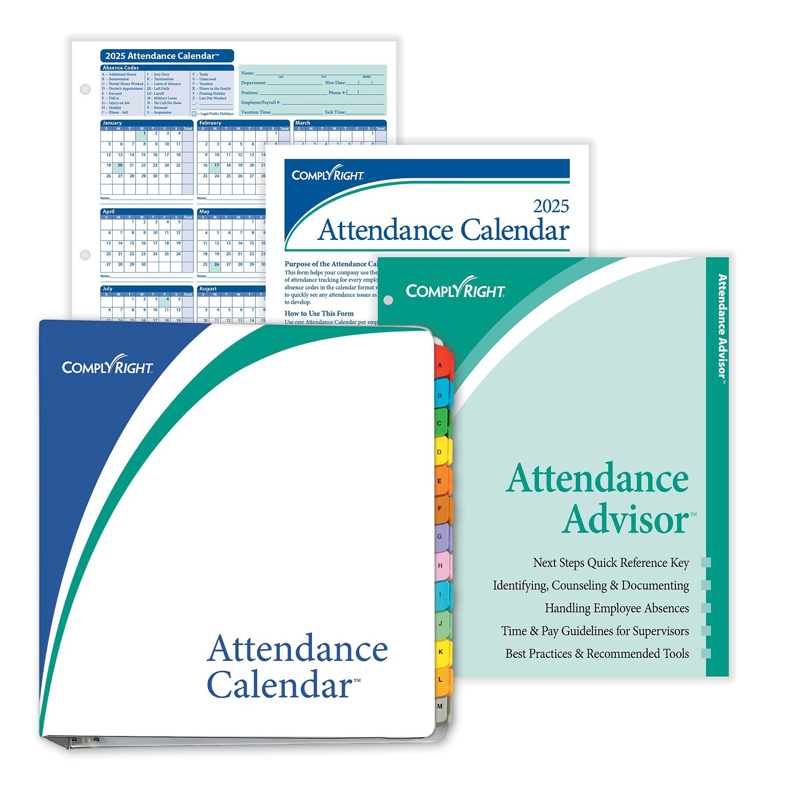 ComplyRight 2025 Attendance Calendar Set, 200 Forms/Pack (A1411W16PK200)