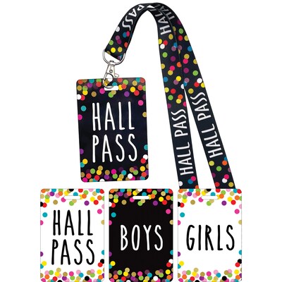 Teacher Created Resources Confetti Hall Pass with Lanyard, 4/Pack, 3 Packs (TCR20319-3)