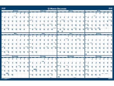 2025 House of Doolittle 24 x 18 Yearly Wet-Erase Wall Calendar, Reversible, White/Blue (3960-25)