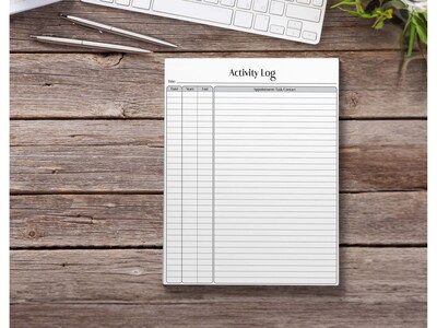 Better Office Activity Log Notepad, 8.5" x 11", Project-Ruled, White/Black, 50 Sheets/Pad (25836)